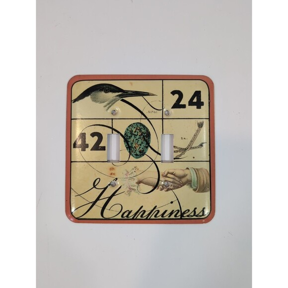 Vintage Creative CO-OP Double Gang Metal Light Switch Plate Cover Bird Happiness - Picture 1 of 5